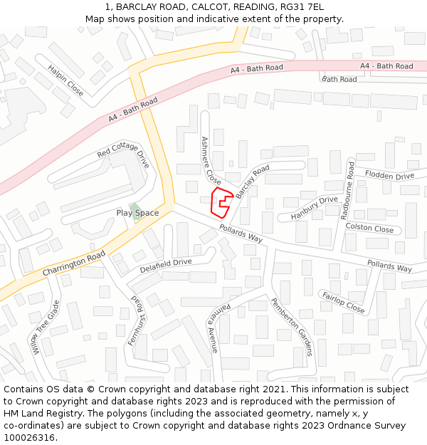 1, BARCLAY ROAD, CALCOT, READING, RG31 7EL: Location map and indicative extent of plot