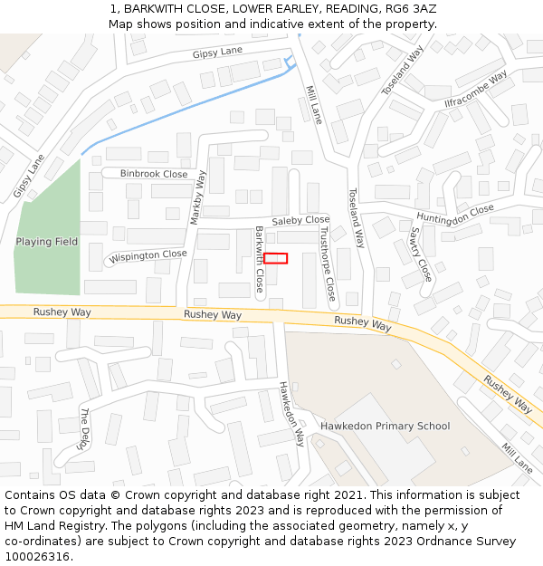 1, BARKWITH CLOSE, LOWER EARLEY, READING, RG6 3AZ: Location map and indicative extent of plot