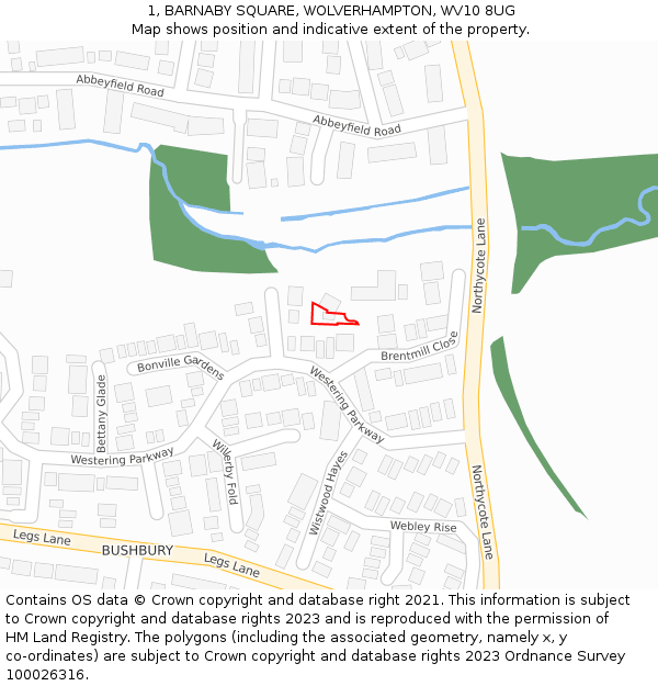 1, BARNABY SQUARE, WOLVERHAMPTON, WV10 8UG: Location map and indicative extent of plot