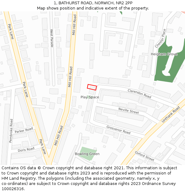 1, BATHURST ROAD, NORWICH, NR2 2PP: Location map and indicative extent of plot