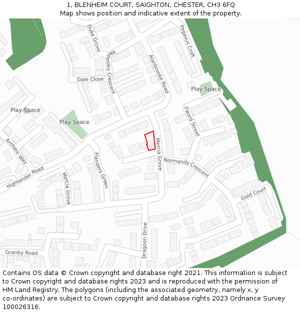 1, BLENHEIM COURT, SAIGHTON, CHESTER, CH3 6FQ: Location map and indicative extent of plot