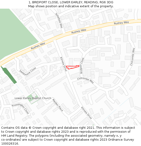 1, BRIDPORT CLOSE, LOWER EARLEY, READING, RG6 3DG: Location map and indicative extent of plot