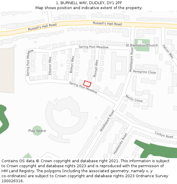 1, BURNELL WAY, DUDLEY, DY1 2PF: Location map and indicative extent of plot