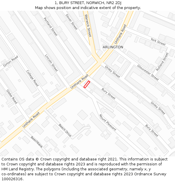 1, BURY STREET, NORWICH, NR2 2DJ: Location map and indicative extent of plot
