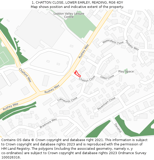 1, CHATTON CLOSE, LOWER EARLEY, READING, RG6 4DY: Location map and indicative extent of plot