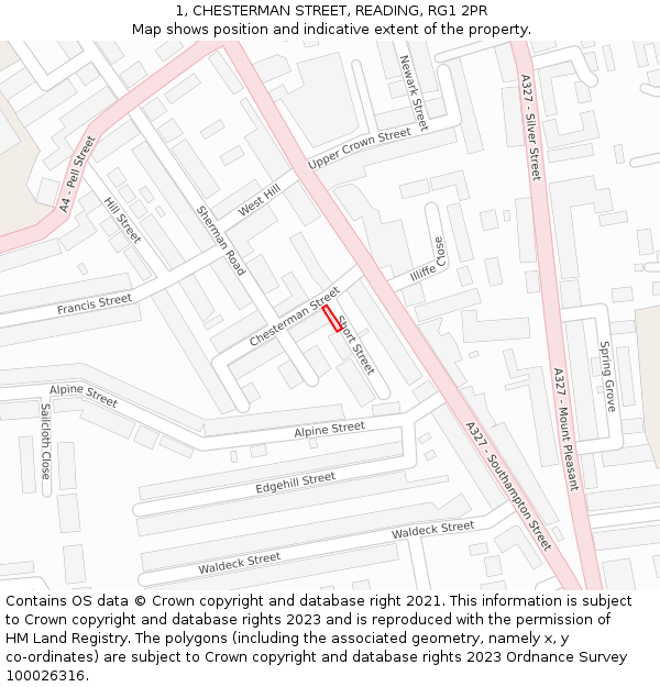 1, CHESTERMAN STREET, READING, RG1 2PR: Location map and indicative extent of plot