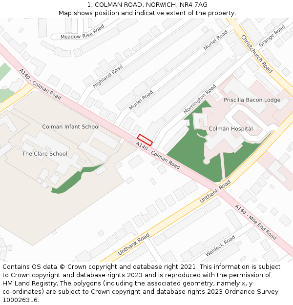 1, COLMAN ROAD, NORWICH, NR4 7AG: Location map and indicative extent of plot