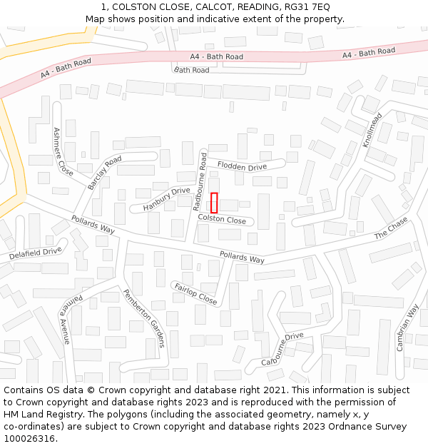 1, COLSTON CLOSE, CALCOT, READING, RG31 7EQ: Location map and indicative extent of plot