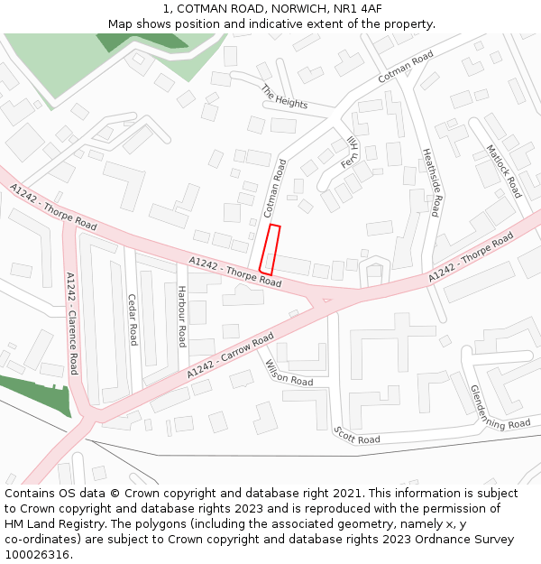 1, COTMAN ROAD, NORWICH, NR1 4AF: Location map and indicative extent of plot