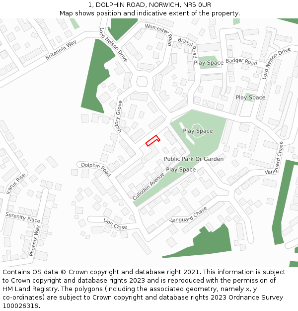 1, DOLPHIN ROAD, NORWICH, NR5 0UR: Location map and indicative extent of plot