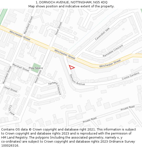 1, DORNOCH AVENUE, NOTTINGHAM, NG5 4DQ: Location map and indicative extent of plot