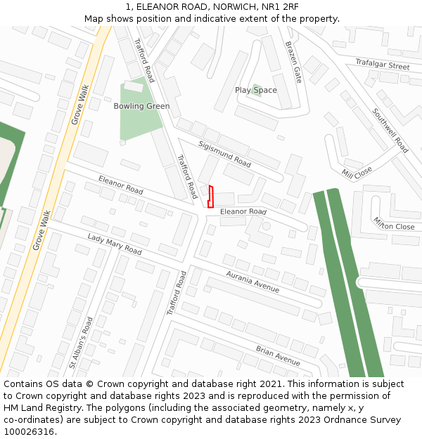 1, ELEANOR ROAD, NORWICH, NR1 2RF: Location map and indicative extent of plot