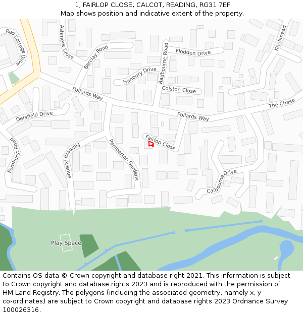 1, FAIRLOP CLOSE, CALCOT, READING, RG31 7EF: Location map and indicative extent of plot