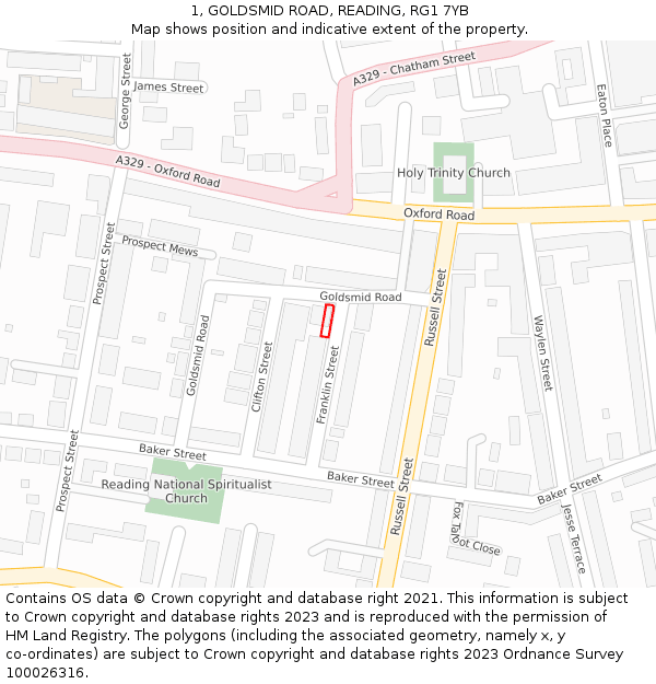 1, GOLDSMID ROAD, READING, RG1 7YB: Location map and indicative extent of plot