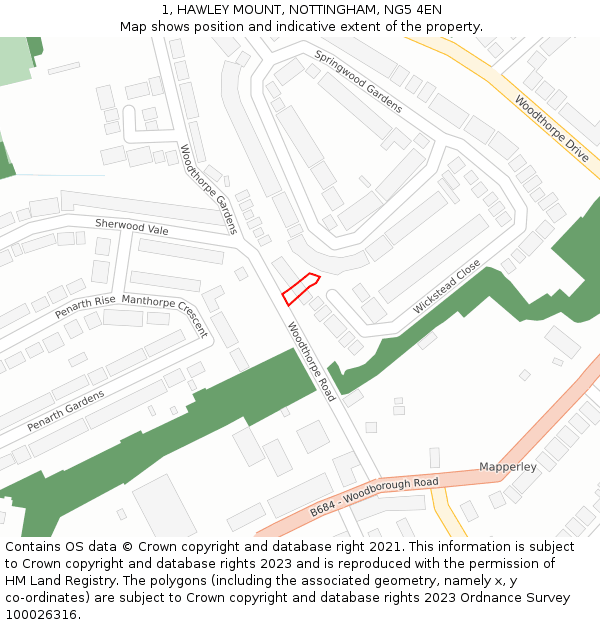 1, HAWLEY MOUNT, NOTTINGHAM, NG5 4EN: Location map and indicative extent of plot