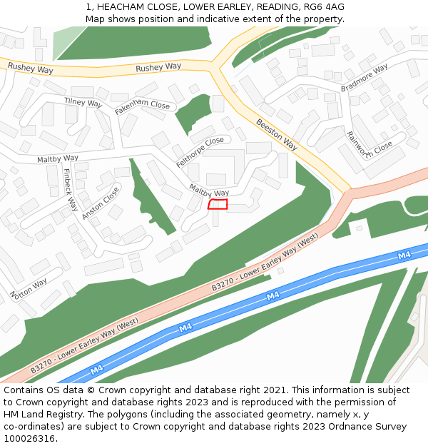 1, HEACHAM CLOSE, LOWER EARLEY, READING, RG6 4AG: Location map and indicative extent of plot