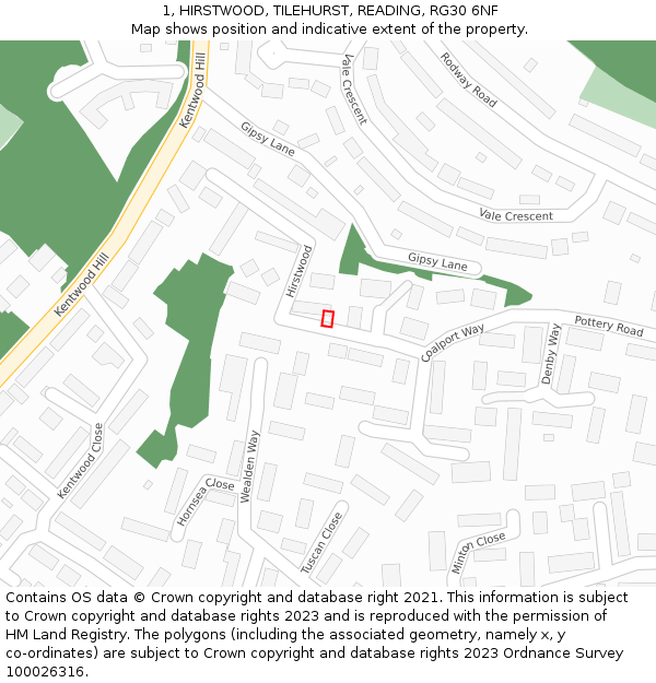 1, HIRSTWOOD, TILEHURST, READING, RG30 6NF: Location map and indicative extent of plot