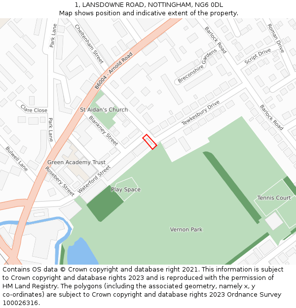 1, LANSDOWNE ROAD, NOTTINGHAM, NG6 0DL: Location map and indicative extent of plot