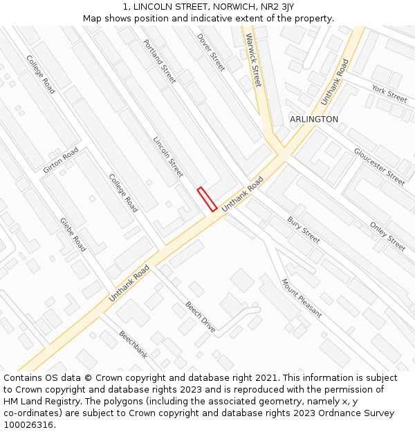 1, LINCOLN STREET, NORWICH, NR2 3JY: Location map and indicative extent of plot