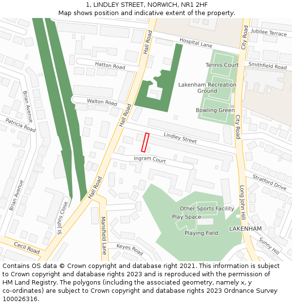 1, LINDLEY STREET, NORWICH, NR1 2HF: Location map and indicative extent of plot