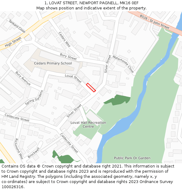 1, LOVAT STREET, NEWPORT PAGNELL, MK16 0EF: Location map and indicative extent of plot
