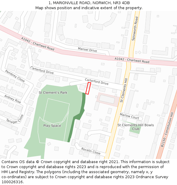 1, MARIONVILLE ROAD, NORWICH, NR3 4DB: Location map and indicative extent of plot