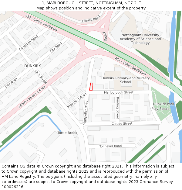1, MARLBOROUGH STREET, NOTTINGHAM, NG7 2LE: Location map and indicative extent of plot
