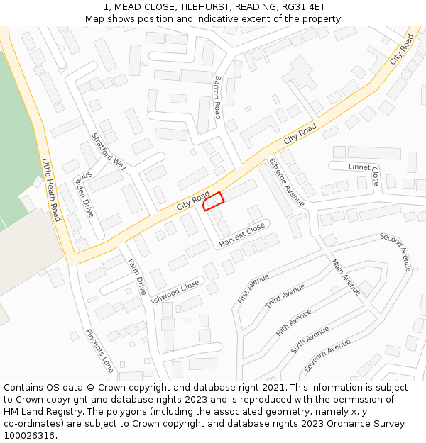 1, MEAD CLOSE, TILEHURST, READING, RG31 4ET: Location map and indicative extent of plot