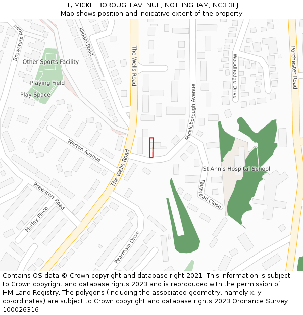 1, MICKLEBOROUGH AVENUE, NOTTINGHAM, NG3 3EJ: Location map and indicative extent of plot