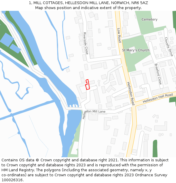 1, MILL COTTAGES, HELLESDON MILL LANE, NORWICH, NR6 5AZ: Location map and indicative extent of plot