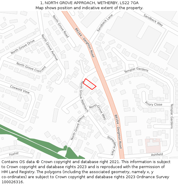 1, NORTH GROVE APPROACH, WETHERBY, LS22 7GA: Location map and indicative extent of plot