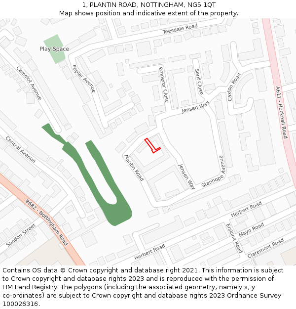 1, PLANTIN ROAD, NOTTINGHAM, NG5 1QT: Location map and indicative extent of plot