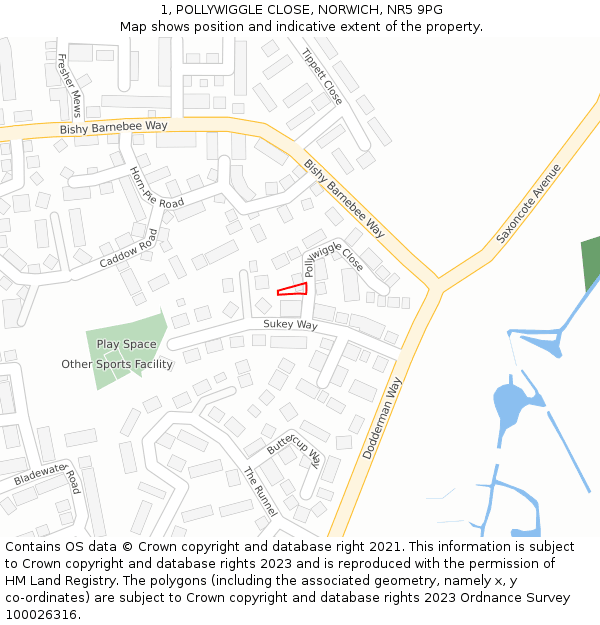 1, POLLYWIGGLE CLOSE, NORWICH, NR5 9PG: Location map and indicative extent of plot