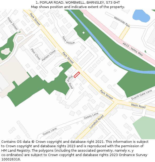 1, POPLAR ROAD, WOMBWELL, BARNSLEY, S73 0HT: Location map and indicative extent of plot