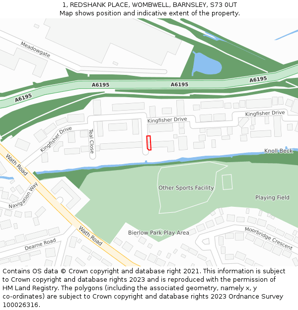 1, REDSHANK PLACE, WOMBWELL, BARNSLEY, S73 0UT: Location map and indicative extent of plot