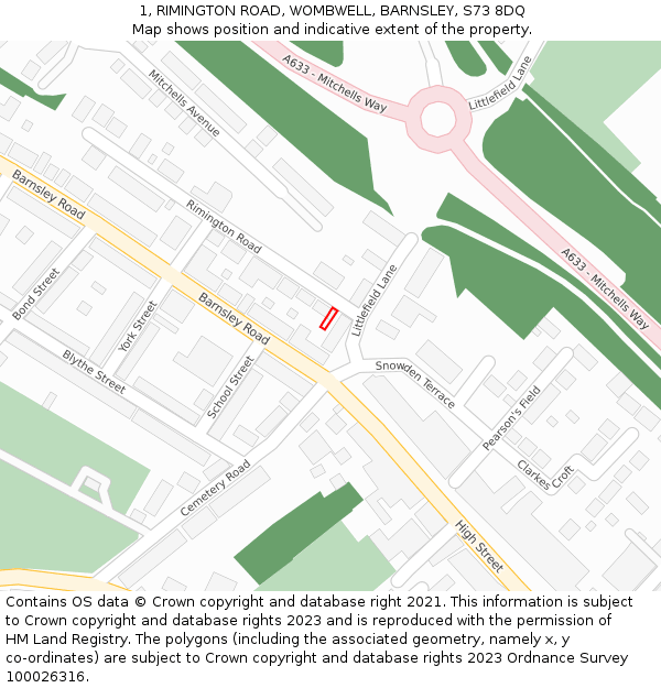 1, RIMINGTON ROAD, WOMBWELL, BARNSLEY, S73 8DQ: Location map and indicative extent of plot