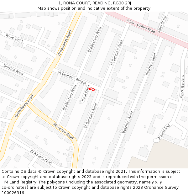 1, RONA COURT, READING, RG30 2RJ: Location map and indicative extent of plot