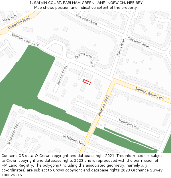 1, SALVIN COURT, EARLHAM GREEN LANE, NORWICH, NR5 8BY: Location map and indicative extent of plot