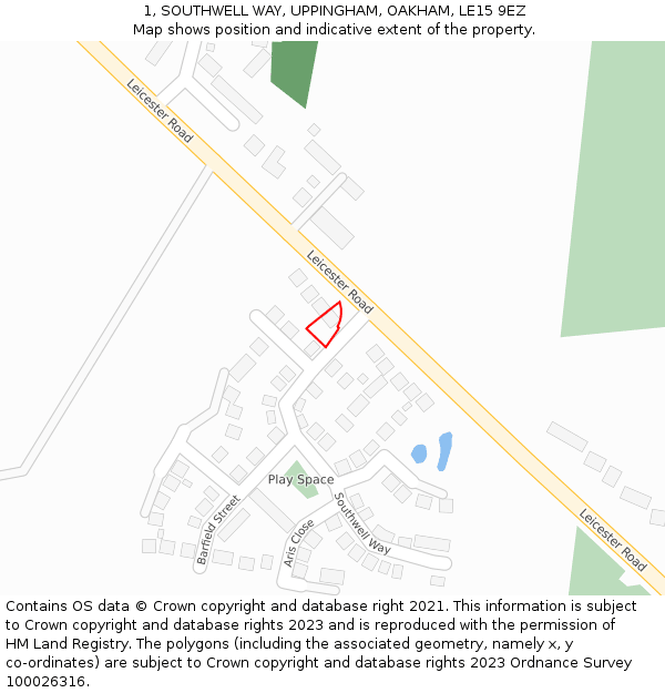 1, SOUTHWELL WAY, UPPINGHAM, OAKHAM, LE15 9EZ: Location map and indicative extent of plot
