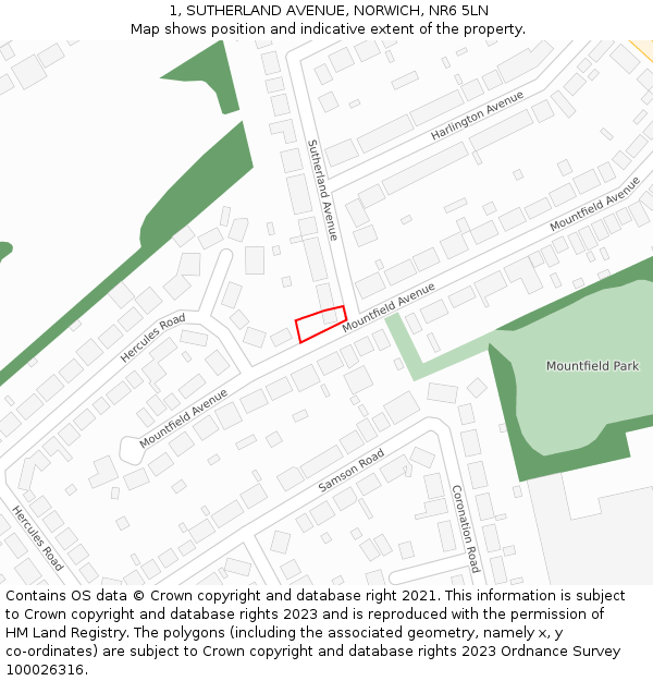 1, SUTHERLAND AVENUE, NORWICH, NR6 5LN: Location map and indicative extent of plot