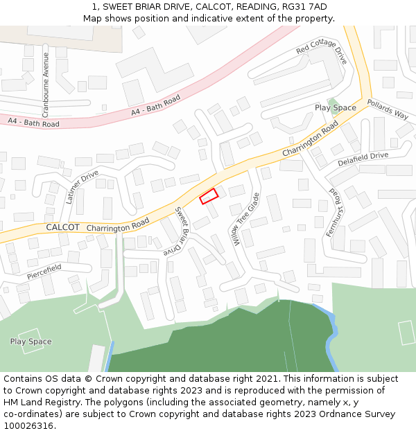 1, SWEET BRIAR DRIVE, CALCOT, READING, RG31 7AD: Location map and indicative extent of plot