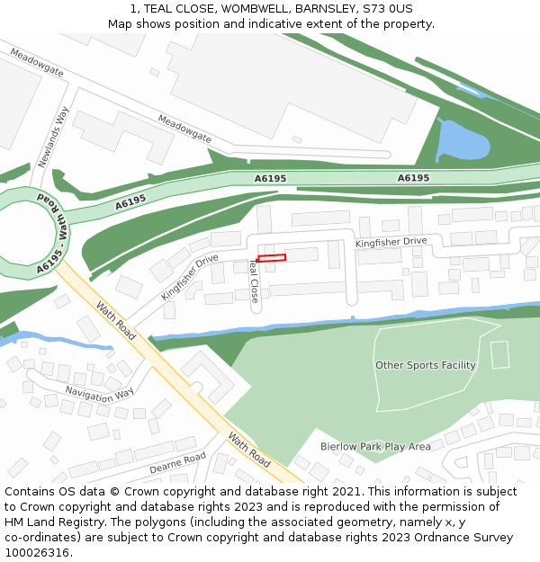 1, TEAL CLOSE, WOMBWELL, BARNSLEY, S73 0US: Location map and indicative extent of plot