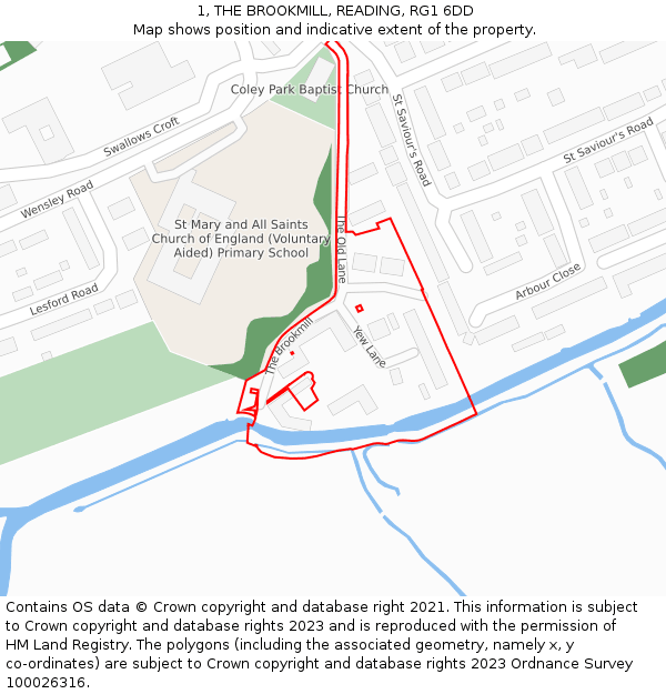 1, THE BROOKMILL, READING, RG1 6DD: Location map and indicative extent of plot