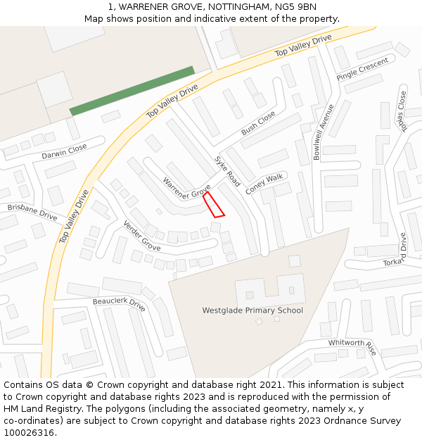 1, WARRENER GROVE, NOTTINGHAM, NG5 9BN: Location map and indicative extent of plot