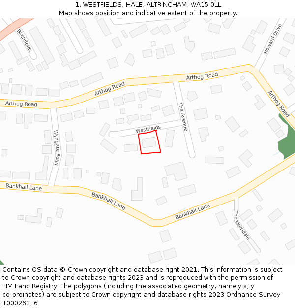1, WESTFIELDS, HALE, ALTRINCHAM, WA15 0LL: Location map and indicative extent of plot