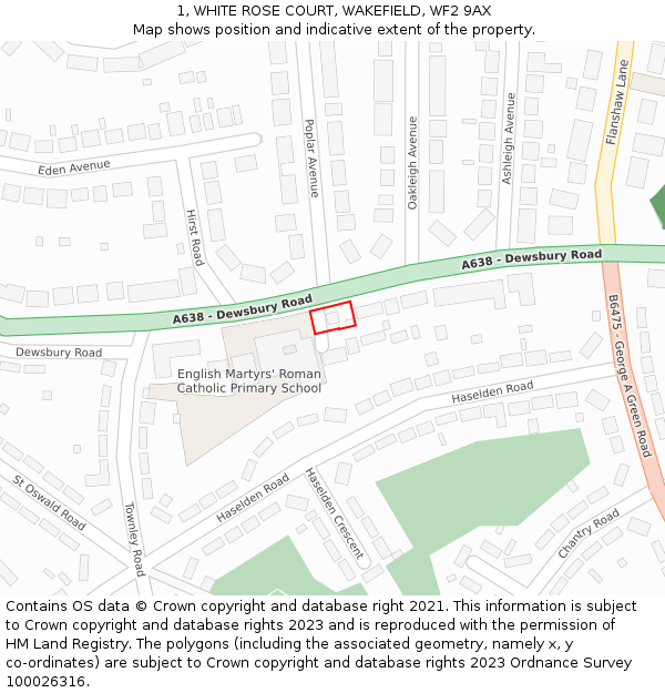 1, WHITE ROSE COURT, WAKEFIELD, WF2 9AX: Location map and indicative extent of plot