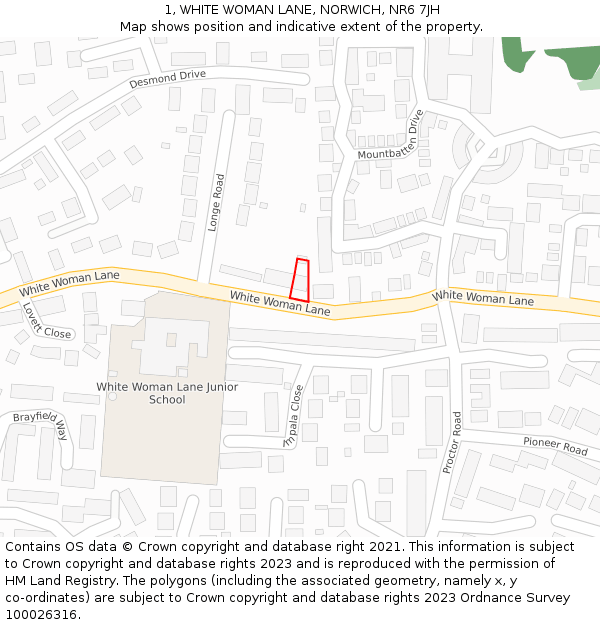 1, WHITE WOMAN LANE, NORWICH, NR6 7JH: Location map and indicative extent of plot
