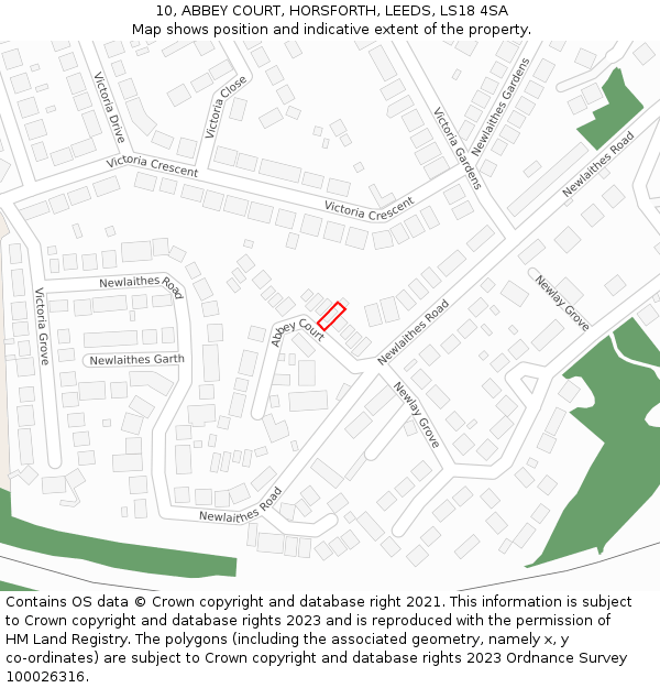 10, ABBEY COURT, HORSFORTH, LEEDS, LS18 4SA: Location map and indicative extent of plot