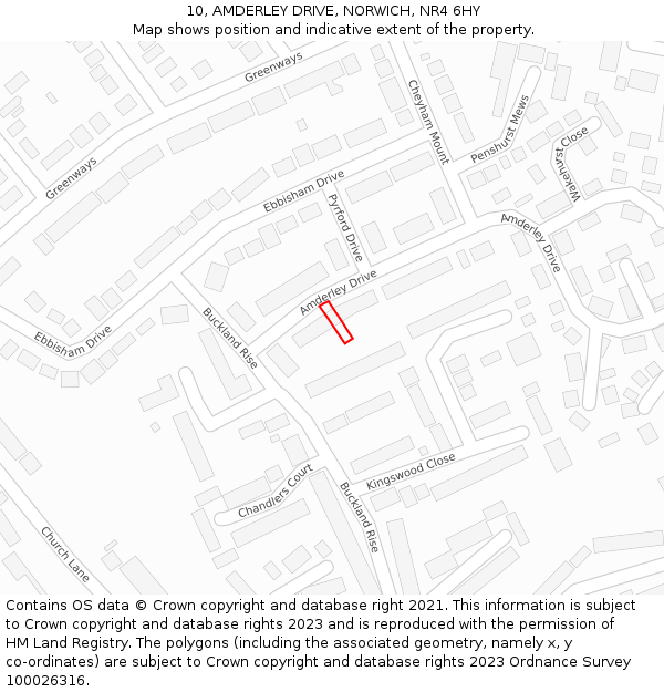 10, AMDERLEY DRIVE, NORWICH, NR4 6HY: Location map and indicative extent of plot