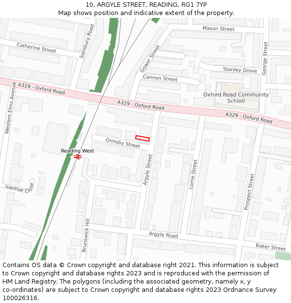 10, ARGYLE STREET, READING, RG1 7YP: Location map and indicative extent of plot